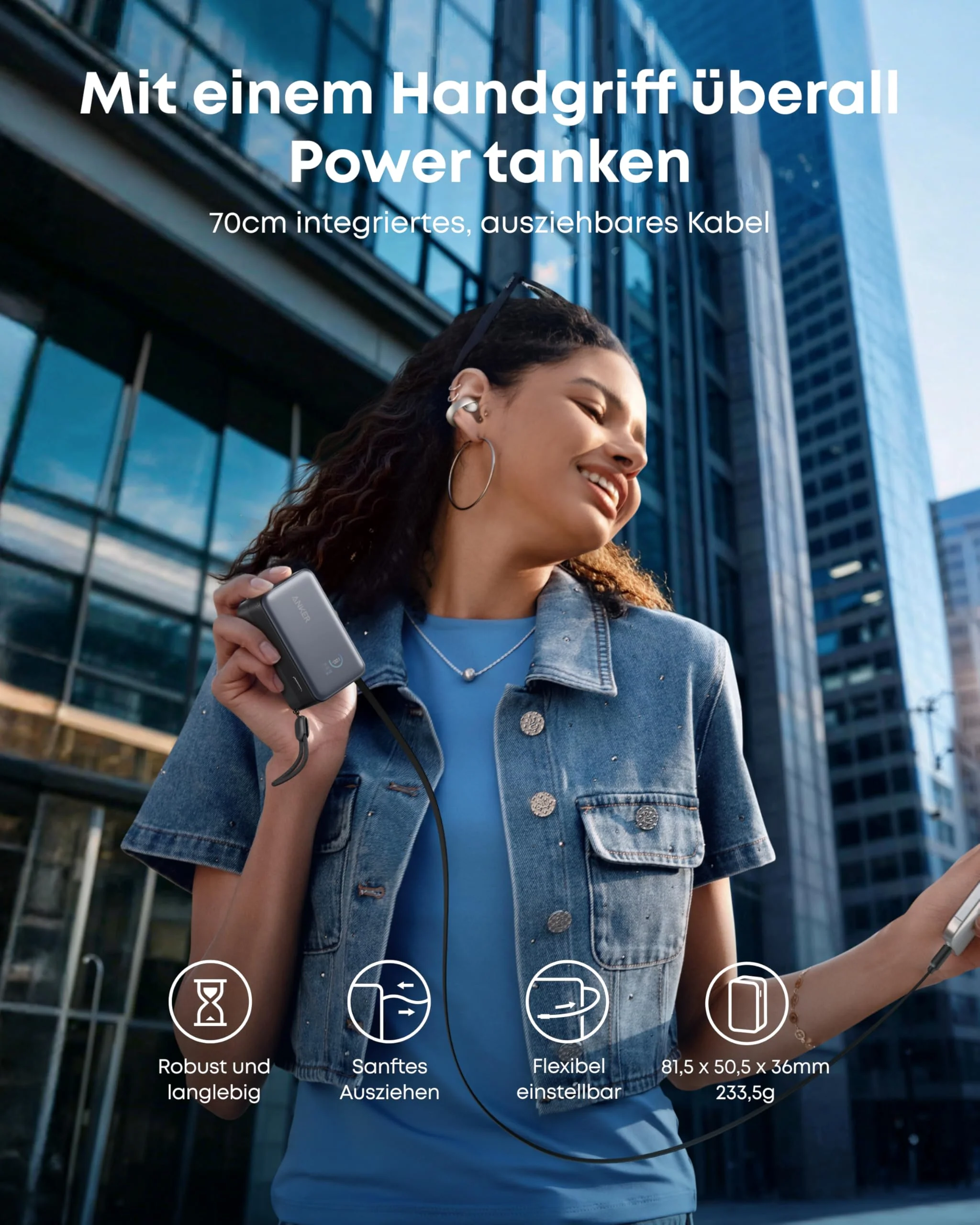 Anker Nano Powerbank (10K, 45W, Integriertes einziehbares USB-C Kabel) - Image 12