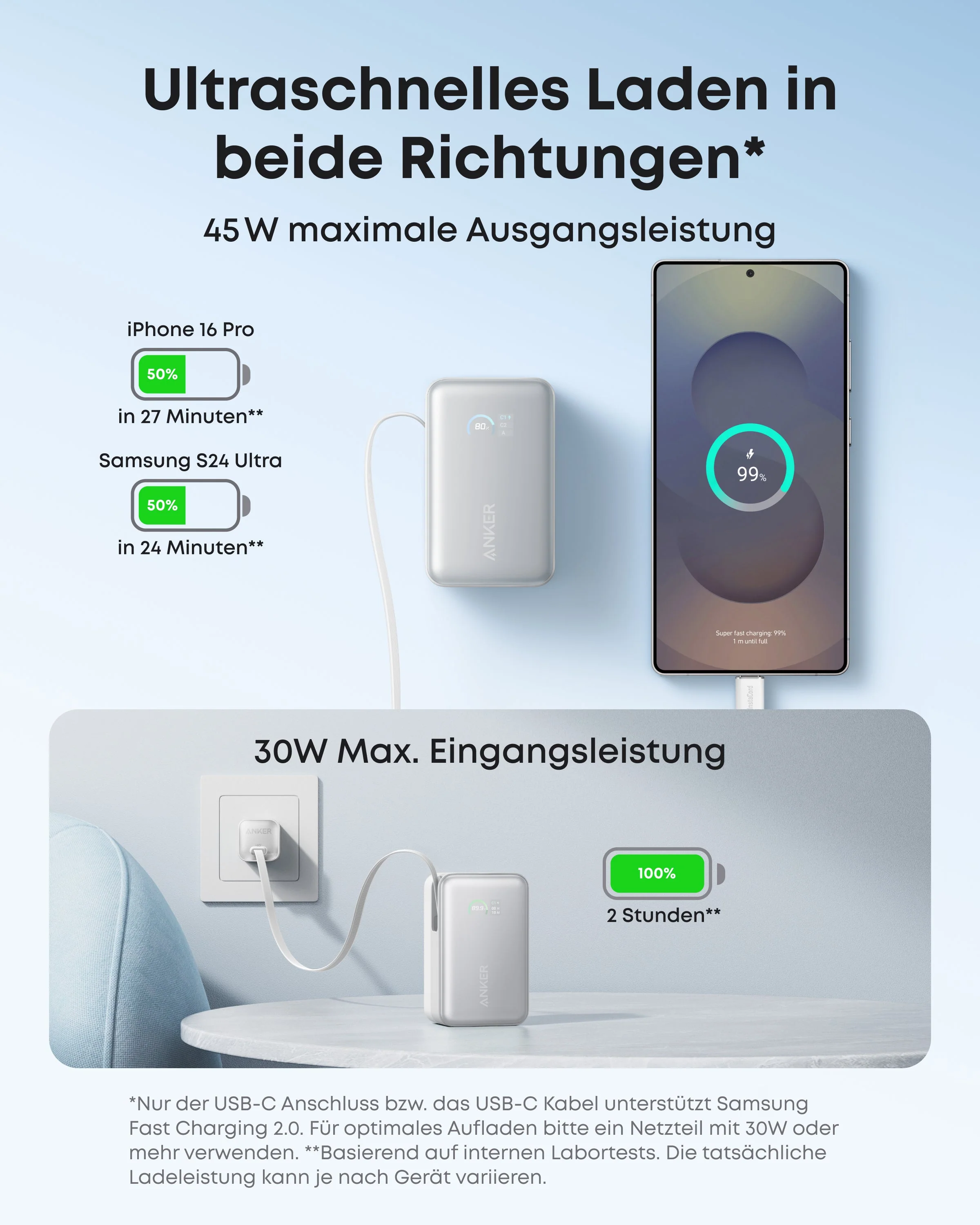 Anker Nano Powerbank (10K, 45W, Integriertes einziehbares USB-C Kabel) - Image 4