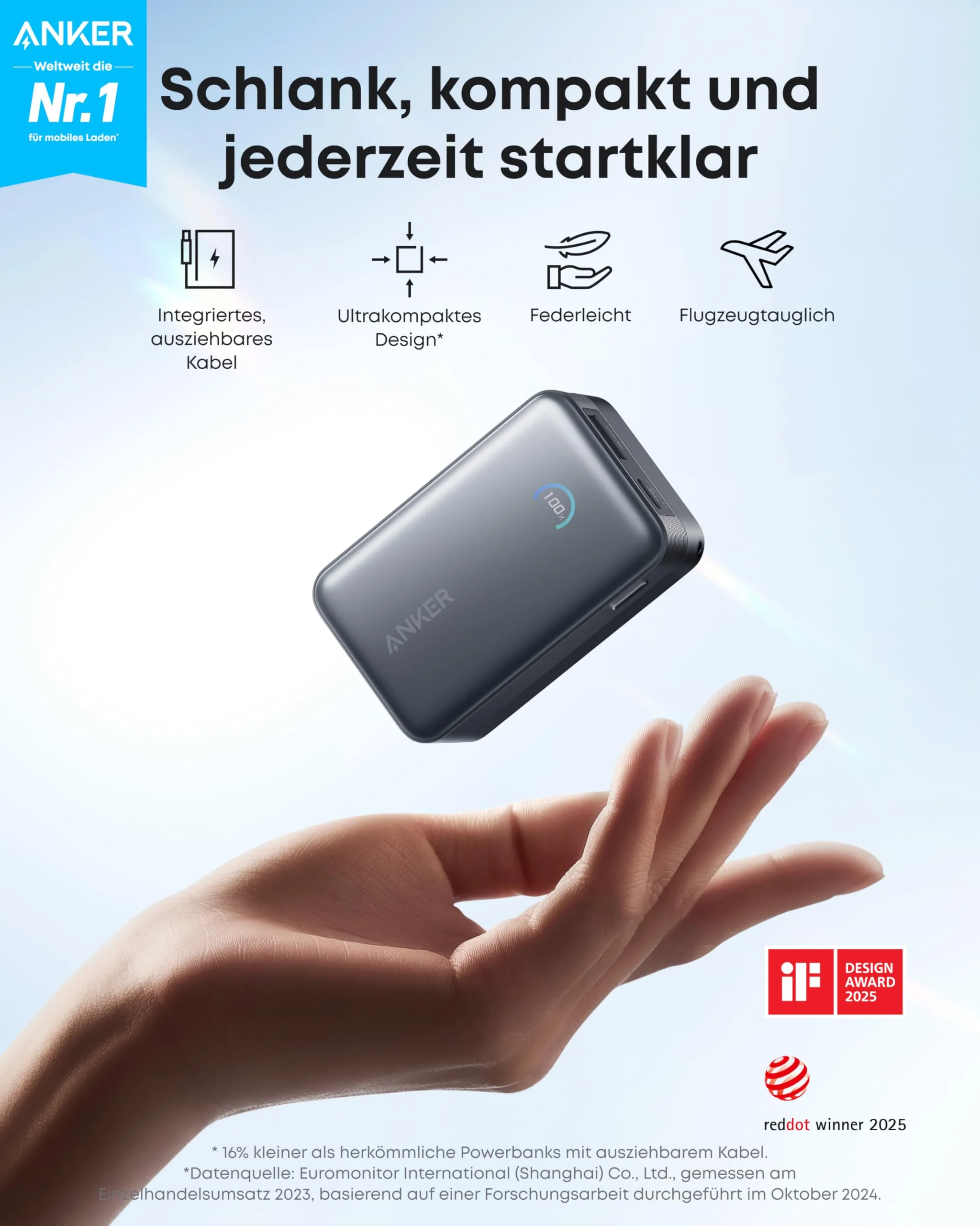 Anker Nano Powerbank (10K, 45W, Integriertes einziehbares USB-C Kabel) - Image 8