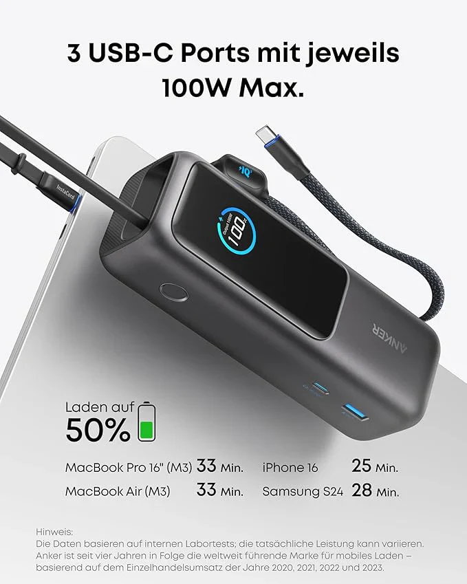 Anker Powerbank (25K, 165W, Integriertes + einziehbares Kabel) - Image 7