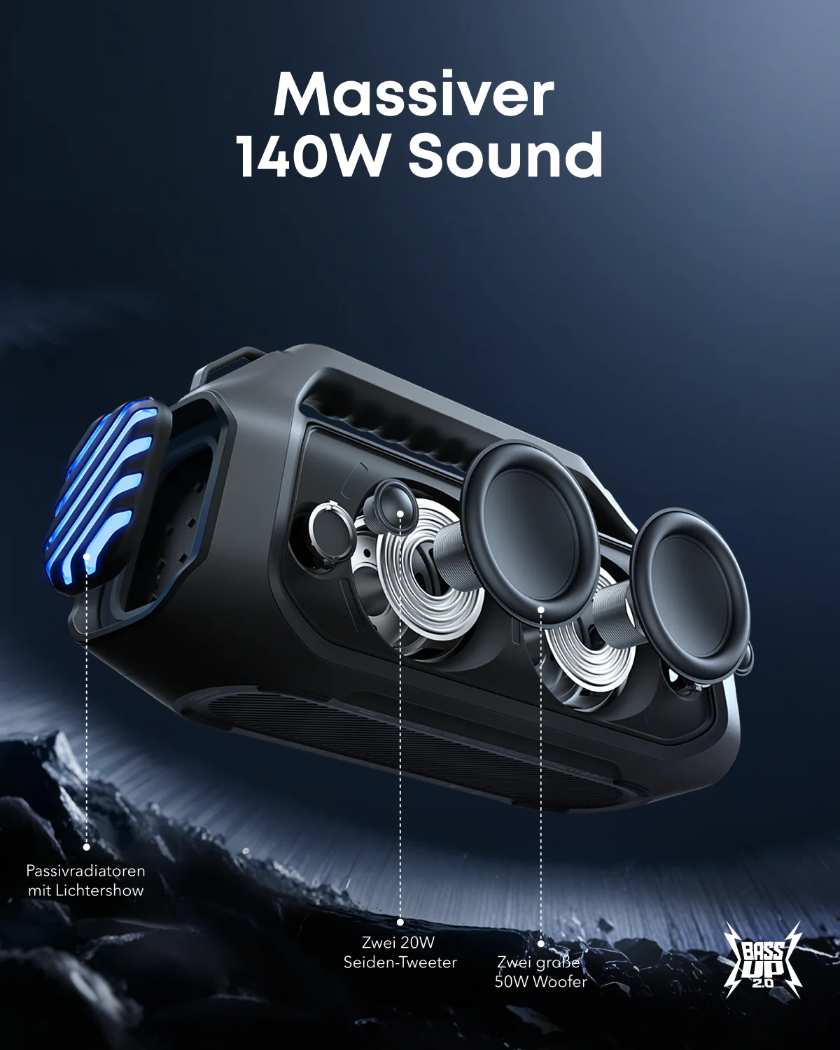 Boom 2 Plus || Bluetooth-Lautsprecher mit mächtigem Bass für Draußen + eufy Festinstallierte Außen‑Lichterkette E22 - Image 2